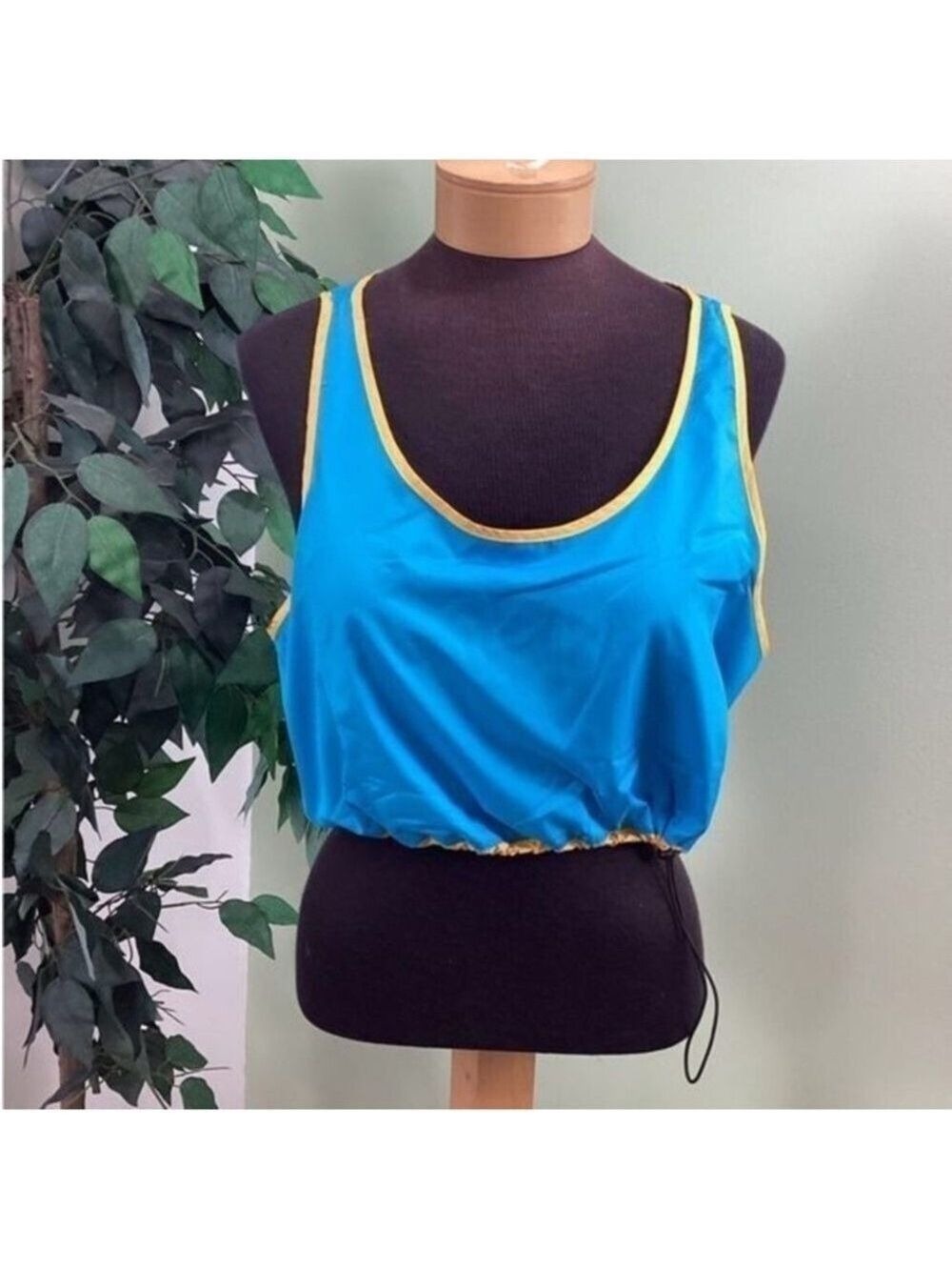PSK Collective Blue Gold Colorblock Scoopneck Bra Top Drawstring Hem XXL NWT